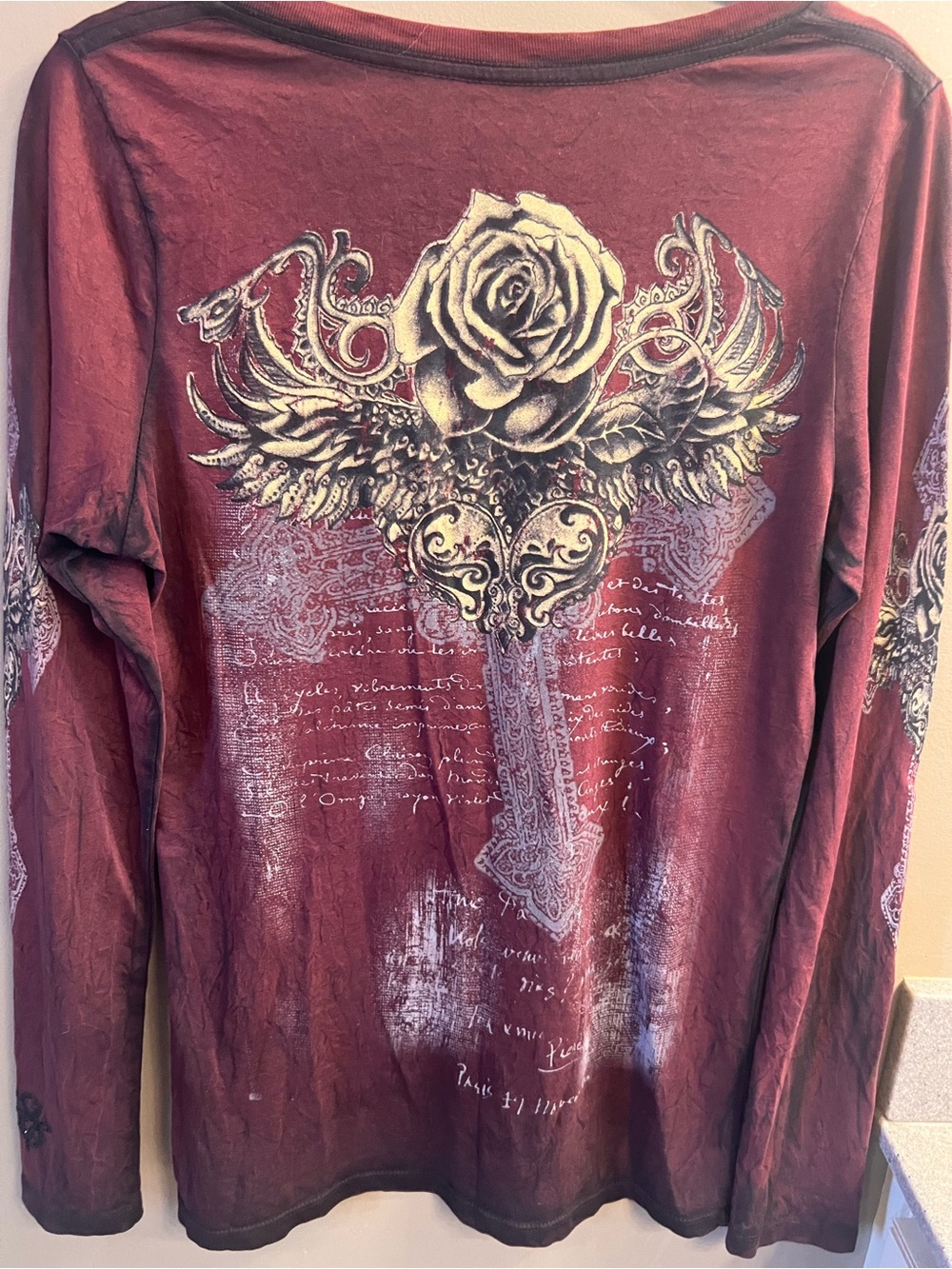 Velvet Stone Maroon Graphic V-Neck Long Sleeve Top - Picture 7 of 7